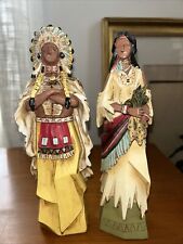Pacific Rim Cubist Native American Indian Figurines Couple Wood Look Resin 9” picture