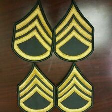 4 GENUINE U.S. ARMY CHEVRON: STAFF SARGENT - GOLD EMBROIDERED ON GREEN, MALE picture