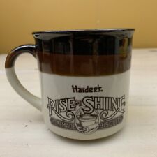 HARDEES - RISE AND SHINE Vtg 1989 Brown Tan Coffee Cup Mug - MUST SEE picture