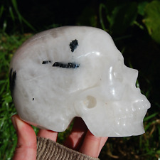 5in HUGE Black Tourmaline Quartz Crystal Skull, Realistic Skull Carving picture