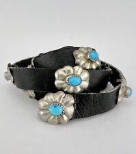 Vtg Navajo Native American Sterling Silver & Turquoise 14 Flower Concho Hat Band picture
