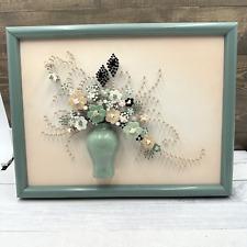 MCM Vintage Nail Wall Art Floral Blue Green Taupe Boho Retro picture