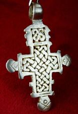 Antique Reversable Hand Engraved SOLID SILVER Catholic Christian Cross Pendant picture