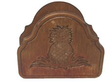 Wooden Napkin Holder With Pineapple Carved on Front Vintage picture