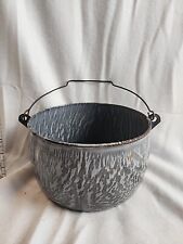 Vintage Gray Graniteware Enamelware Swirl Pot Pail with Wire Handle Priority picture