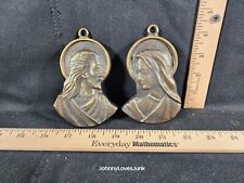 Vintage Bronze Jesus And Mary Pendant Ornament Wall Plaque  picture
