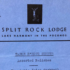 1948 Split Rock Lodge Supper Restaurant Menu Lake Harmony Poconos Mountains PA picture