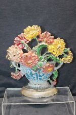 Vintage Hubley # 267 Cast Iron Door Stop Basket of flowers  7 1/8