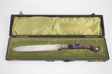 Antique 1909 J. Round Sheffield Plate Knife Porcelain Handle & Display Box picture