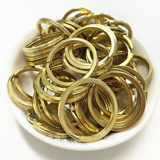 15mm - 35mm Flat/Round Wire Solid Brass Split Rings Double Hoop Loop Key Ring picture