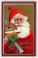 1912 Christmas Greetings Santa Claus Toys Embossed Tescott Kansas KS Postcard picture