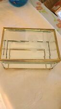 Vtg Beveled Glass w/Brass Trinket Jewelry box  Etched Rose Flower picture