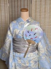 Japanese Traditional Yukata/Summer Kimono(Water Blue Base with Flower) Full Set picture