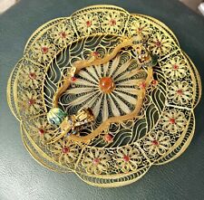 Chinese Filigree Cloisonne Double Dragon Plate Gold 3D Enamel Feng Shui Lucky picture