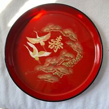 Vintage 1960’s 70s MCM 13” Party Serving Tray Round Red Cranes Japan picture
