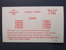 Gusher Pinball Game Original Instruction Replay Value Card NOS 1958 #2 picture