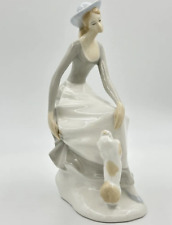 Porcelain Vintage Statue Lady Dog 2000 Creative Marked Painted Decor Home 874g picture