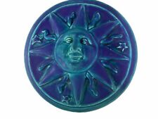 Tyge Tile Ceramic Pottery Blue SUN Face Smiling 5 1/2” Round Plaque TraverseCity picture