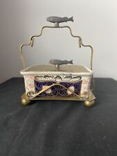 Antique Ceramic Sardine Lidded Box With Metal Tray Sardine Finials Brass picture