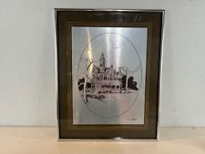 Vintage Etched Pewter Cottage Building Framed Signed Ron Mitchell picture