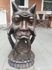 Vintage Detailed Wood Carved Demon Devil Ashtray Folk Art Halloween Tiki 12 3/4 picture
