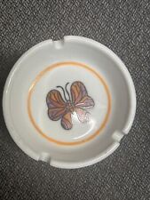 VTG Ashtray Trinket Dish Groovy 60s 70s Orange Purple Floral Butterfly picture