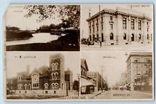 Hammond Indiana IN Postcard RPPC Photo Lagoon Church Federal Hohman St Multiview picture