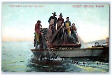 c1910 Fishermen Casting Net Fishing Puget Sound Washington WA Vintage Postcard picture