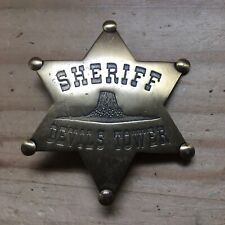 Rare Vintage 6 Point  DEVILS TOWER SHERIFF Badge Solid Brass Clip on Toy 2.75