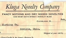 1937 KLUGA NOVELTY COMPANY NOTIONS DRY GOODS CLEVELAND OH BILLHEAD INVOICE Z3537 picture