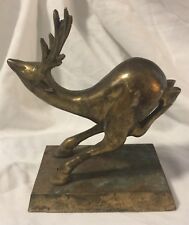 Vintage Brass Running Deer Buck Sculpture Patina Stag  picture