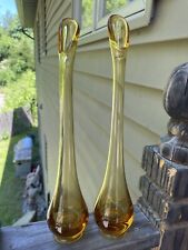 Pair of Viking Glass Smoothie Swung Vases - Amber - 11-1/2” Tall - EUC picture