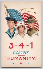 WW1 WWI 3-4-1 Cause Humanity B. WALL Patriotic Flag Sailor Nurse Marine Postcard picture