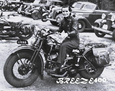 Vintage Biker Photo/Late 1930's/MOTOR MAIDS LINDA DEGEAU ON HARLEY/4x6 B&W Rpt. picture