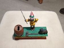 Antique Cast Iron Trick Dog Circus Clown Mechanical Coin Bank (with  hoop) works picture
