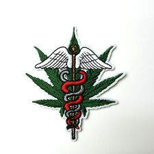 MEDICAL MARIJUANA  Caduceus IRON-ON / SEW-ON EMBROIDERED PATCH picture