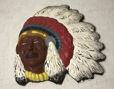 Large Vintage Native American Indian Chief Chalk Chalkware Wall Plaque 13”x14” picture