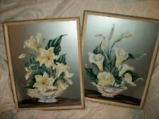 CALIFORNIA AIRBRUSH PAINTINGS STYLIZED  LILIES FLOWERS SILVER BOARD LEE 1940s picture