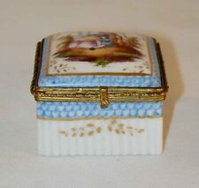 Beautiful Hand Painted Porcelain Box Courting Scene Blue Crossed Sword Mark picture