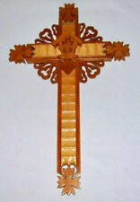 Beautiful Hand Crafted Detailed Wood CRUCIFIX CROSS+Rear Hook (14.75