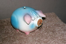 Corky Pig - Piggy Bank 1957 Pink Pig Blue Ears w/Cork nose, H P Co Made USA picture