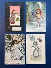 4 Children & Pretty Lady New Year Antique Postcards, EMB, UND Backs, 1906-07 era picture