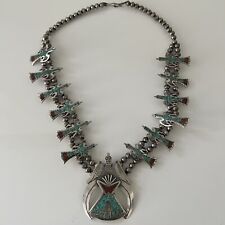 Vintage Native American Dead-Pawn Squash Blossom Silver Necklace picture