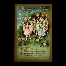 antique halloween greeting edwardian lanterns fairy embossed postcard witchy picture