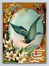 Victorian Trade Card Woolson Spice Easter Greeting Bird Lilies picture