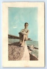 Handsome Young Man Swimsuit Gay Interest Hunky RPPC Postcard c.1940 TRIMMED picture
