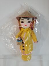 Asian Girl Doll Wearing Hats & Holding Baskets Vintage 7