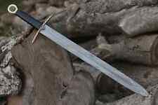 Damascus steel sword custom handmade with leather sheath, gift for him picture