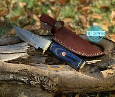 Custom HAND FORGED DAMASCUS STEEL HUNTING KNIFE Natural Wood Brass Guard Handle picture