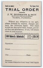 J. W. Roberts & Son Havana Cigar Maker Trial Order Advertising Tampa FL Postcard picture